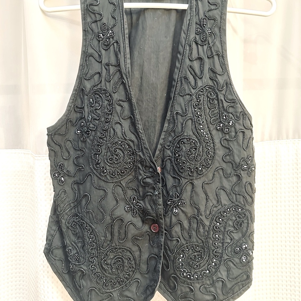 Vintage Case and Max Black Beaded and Roped Vest